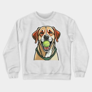 Labrador dog biting tennis ball in his mouth Crewneck Sweatshirt